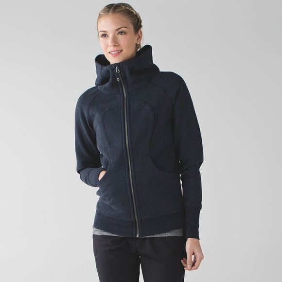 lululemon athletica Tops - Lululemon Scuba Hoodie Classic Cotton Fleece In Heathered Naval Blue Sz 6